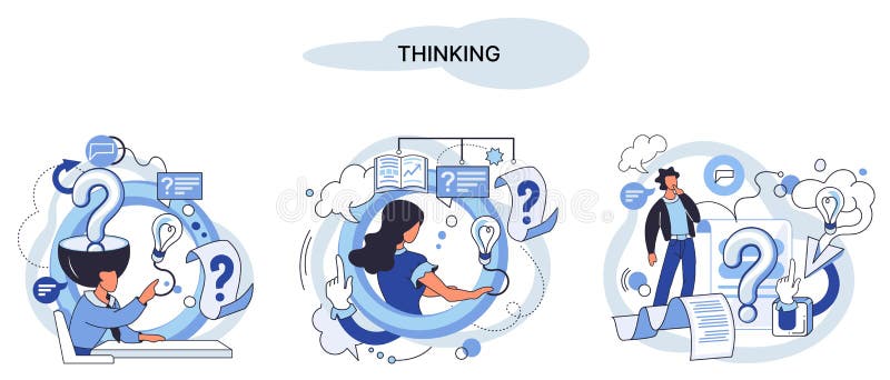 Problem solving concept, man wondering or thinking, planning or pondering, with question mark vector illustration