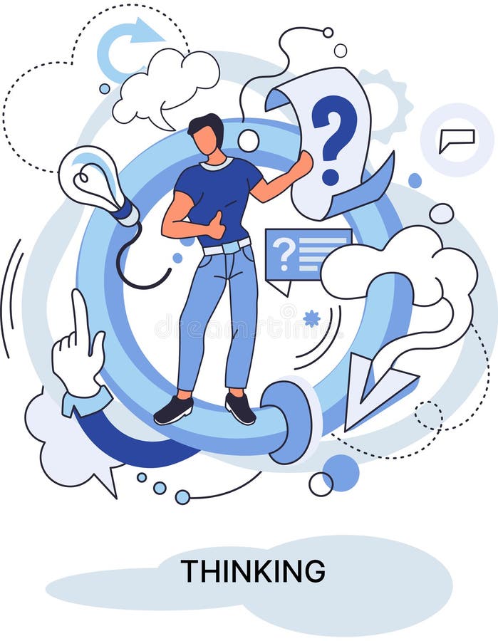 Problem solving concept, man wondering or thinking, planning or pondering, with question mark vector illustration