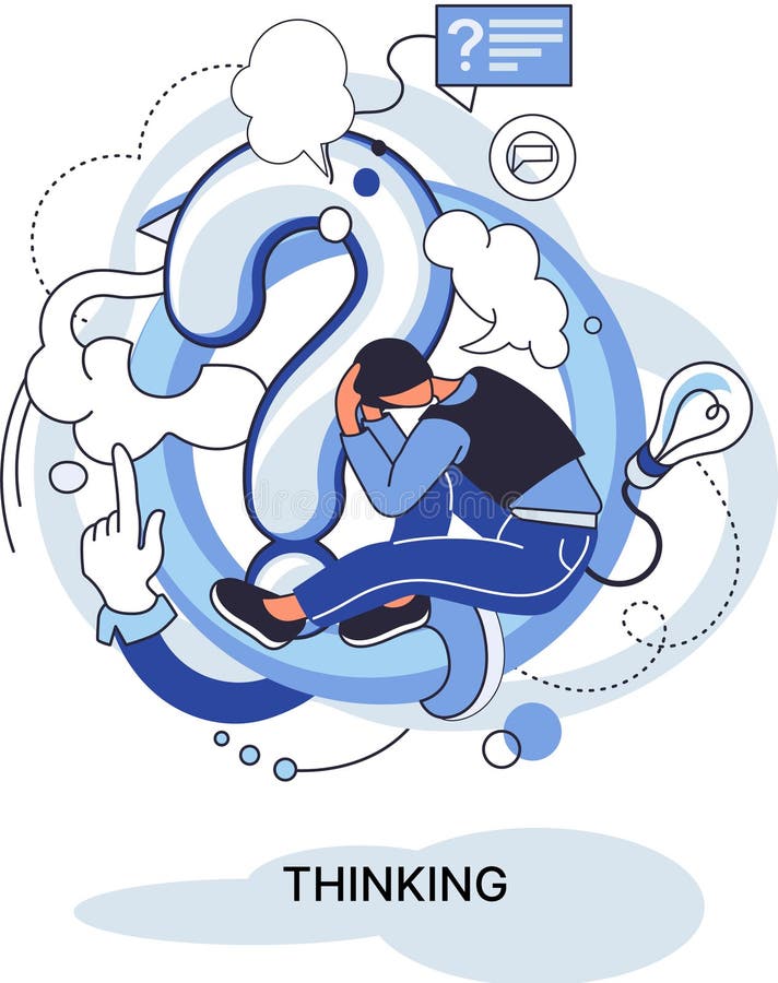 Problem solving concept, man wondering or thinking, planning or pondering, with question mark stock illustration
