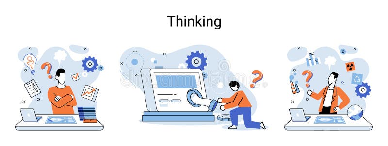 Problem solving concept, man wondering or thinking, planning or pondering, with question mark royalty free illustration