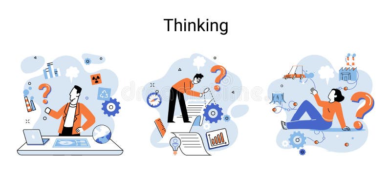 Problem solving concept, man wondering or thinking, planning or pondering, with question mark stock illustration