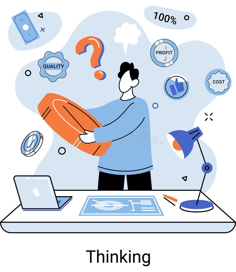 Problem solving concept, man wondering or thinking, planning or pondering, with question mark royalty free illustration