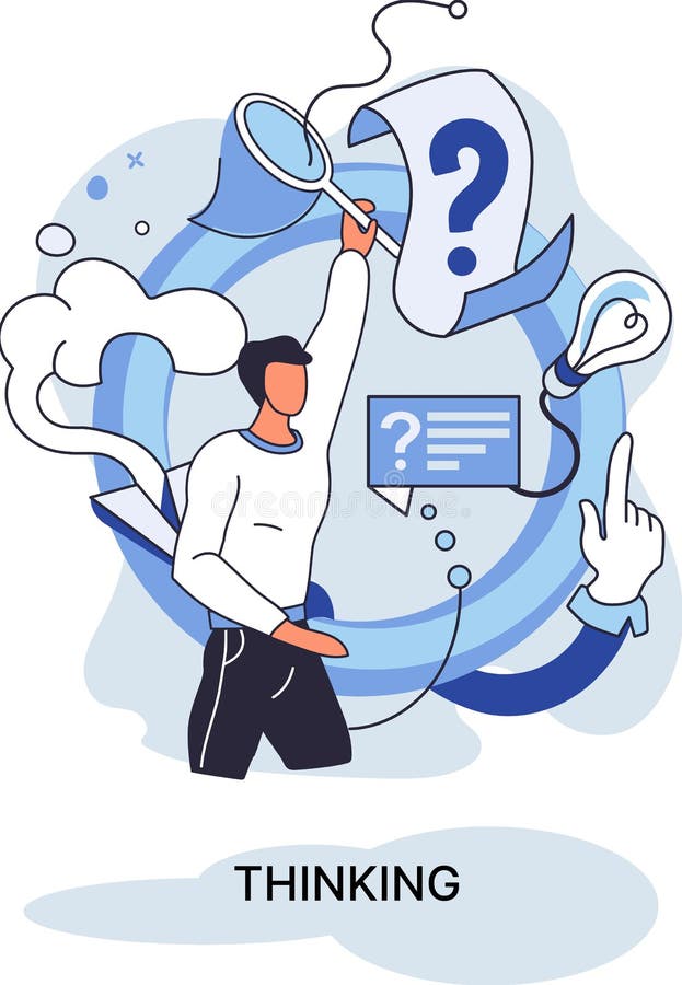Problem solving concept, man wondering or thinking, planning or pondering, with question mark vector illustration