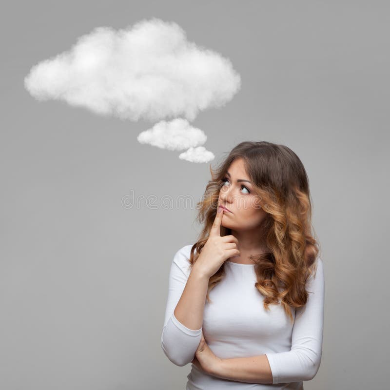 Thinking woman and empty cloud