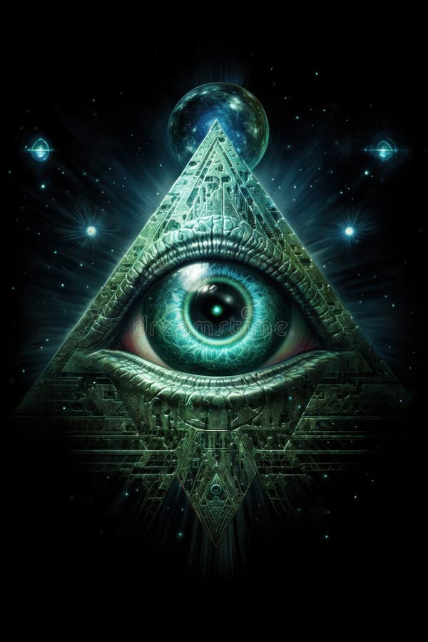 The Third Eye. Blue eye in a pyramid against cosmic background. Generative Ai. Third eye pyramid stock images, royalty-free photos and pictures