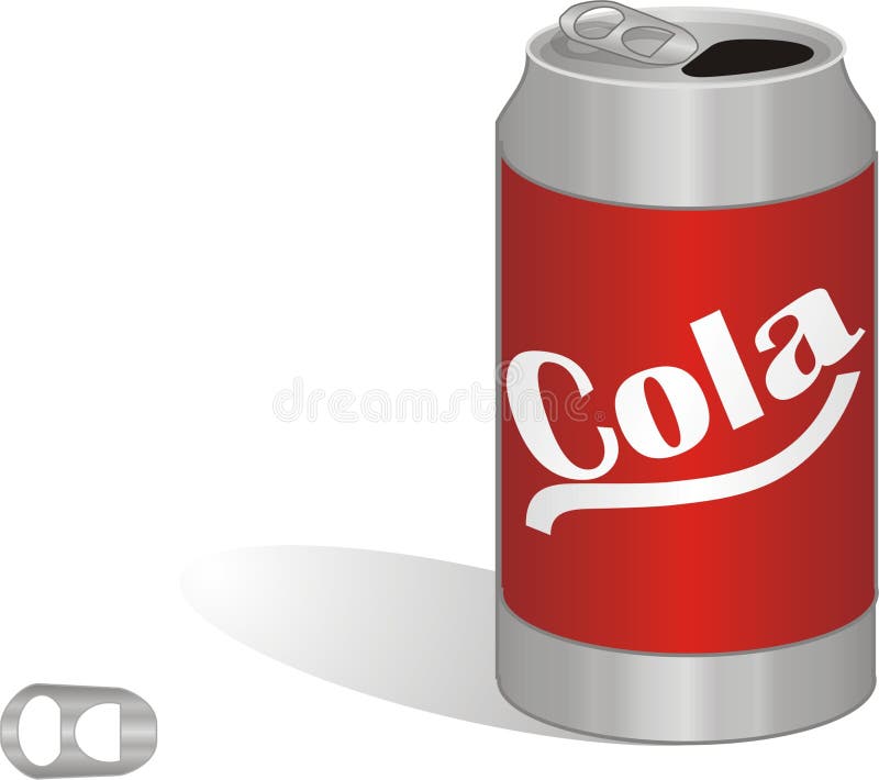 An illustration of can of soda pop (cola) and an extra soda tab. Coke can illustrations