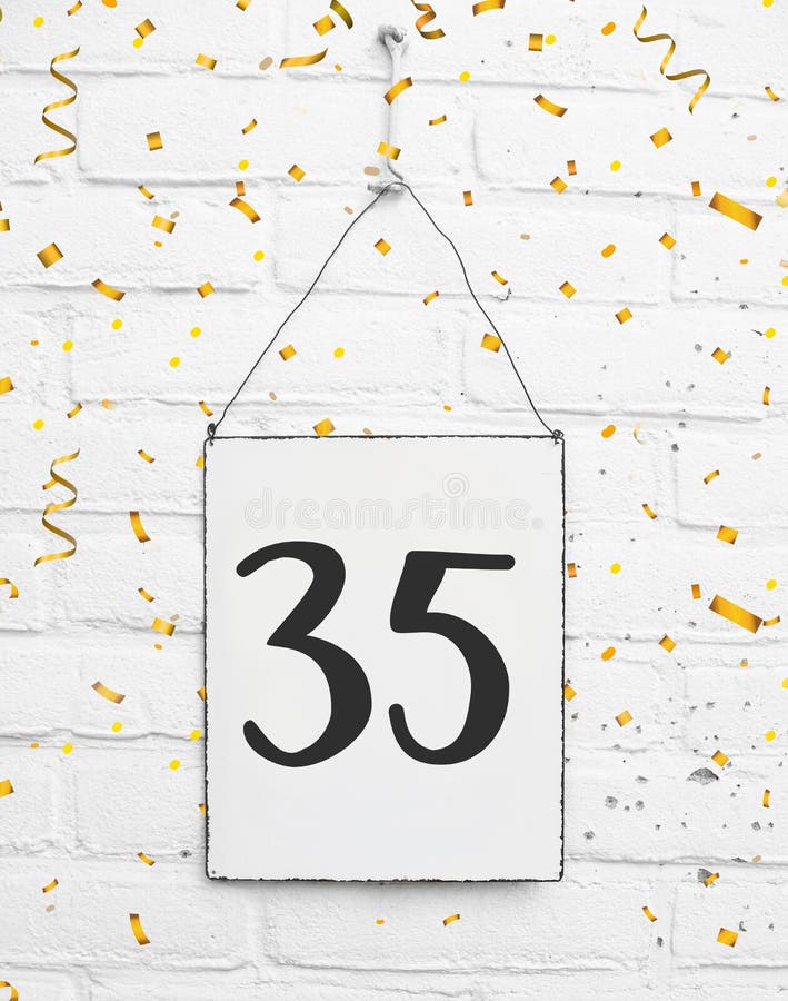 35 thirty five years old birthday anniversary party congratulations card text with golden confetti royalty free stock image 35 thirty five years old birthday anniversary party congratulations card text with golden confetti royalty free stock image
