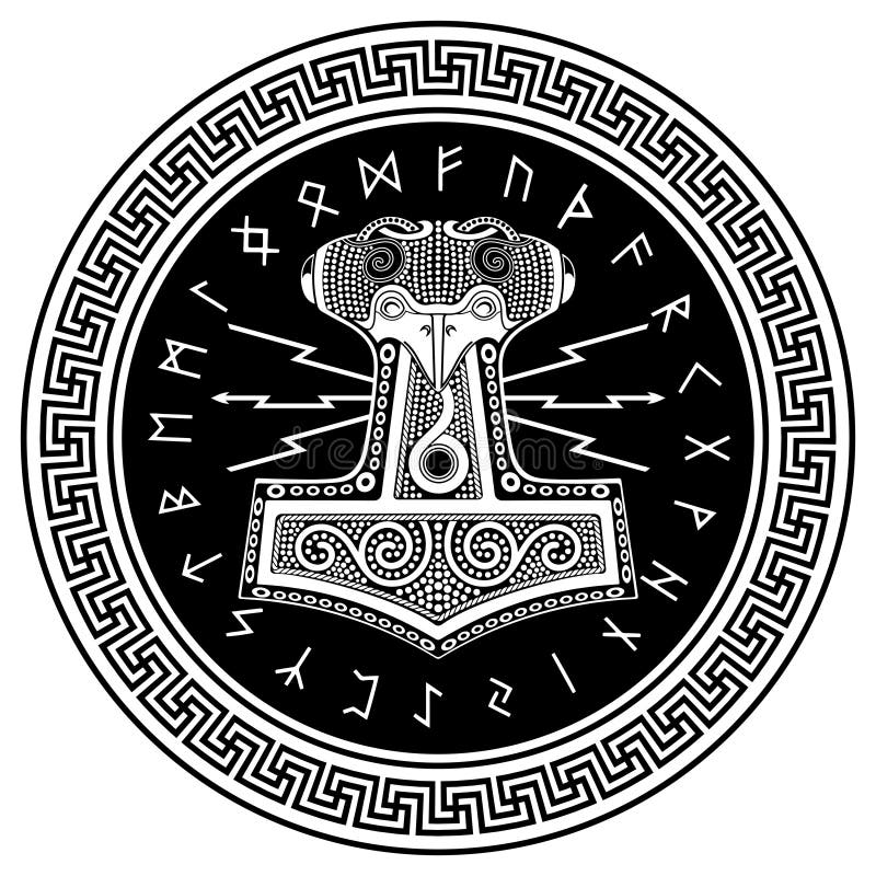 Thor ` S Hammer Mjollnir Und Die Skandinavische Verzierung Vektor