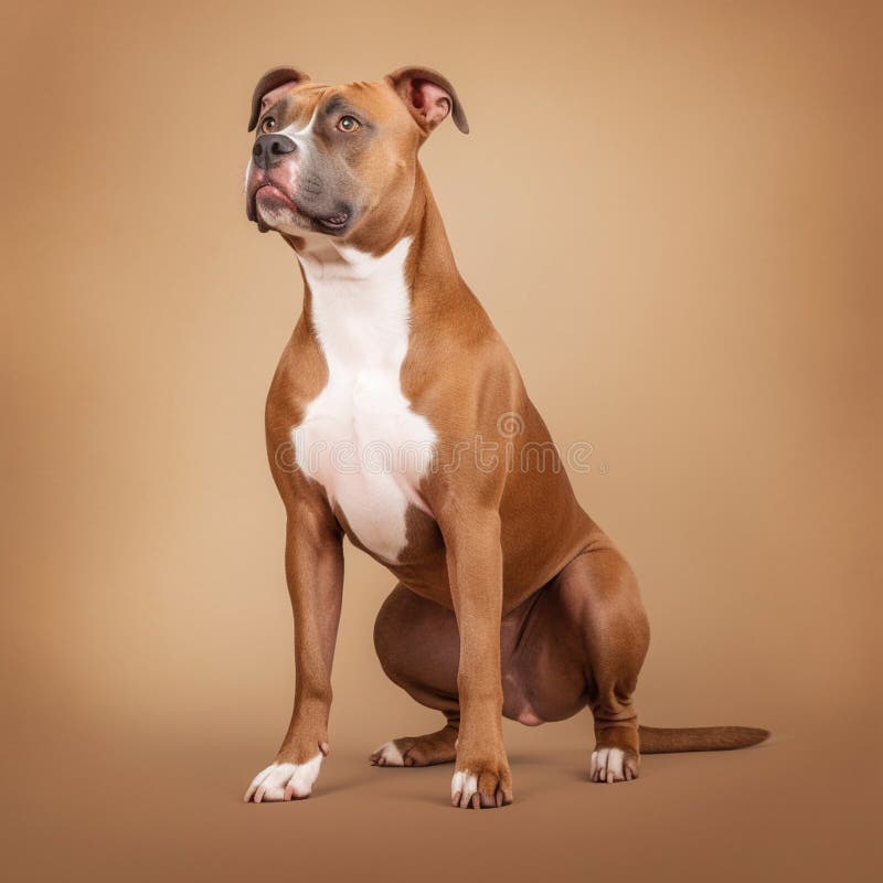 Thoroughbred American Staffordshire terrier in full length, photography, studio photo. AI generated