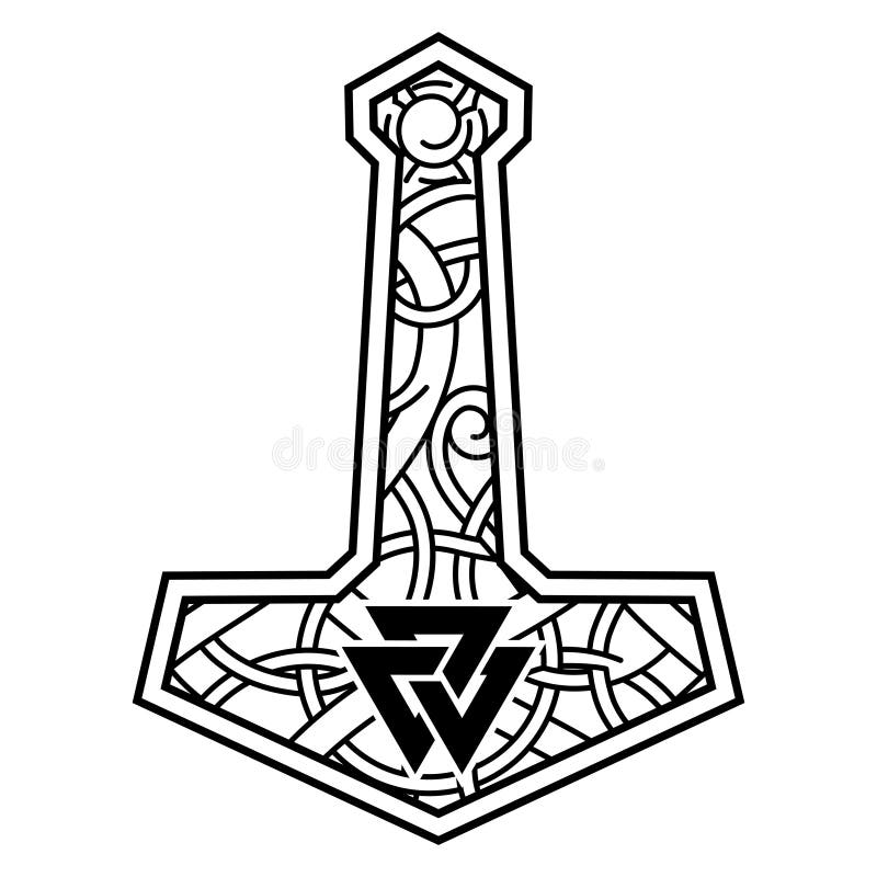 Scandinavian Viking design. Thors hammer, Old Norse decoration