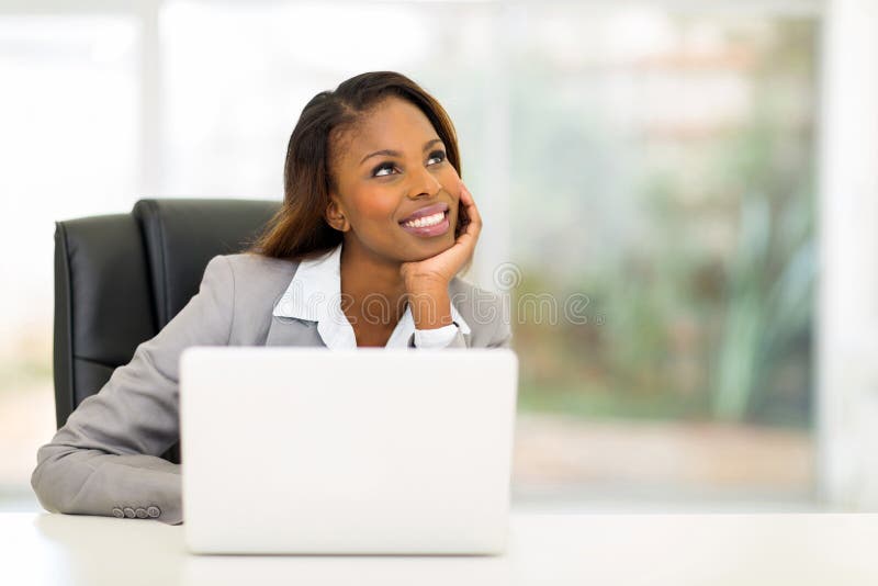 Thoughtful african businesswoman royalty free stock photo