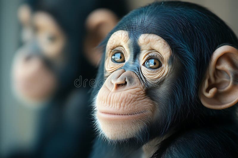Thoughtful Baby Chimpanzee Gazing into the Distance stock illustration