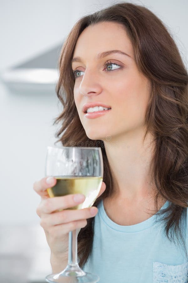 Thoughtful Drinking White Wine Stock Image Image of calm