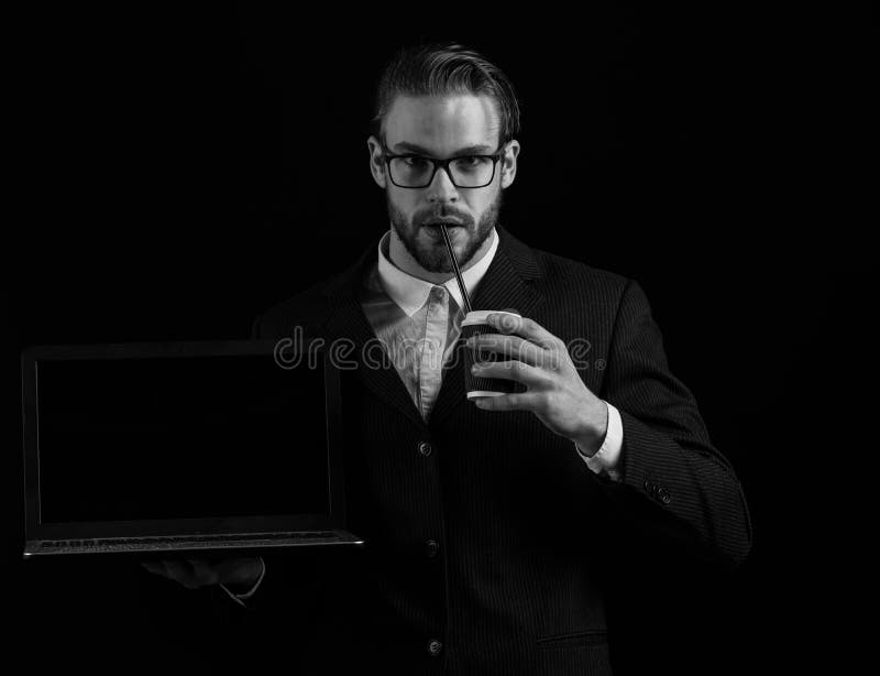 Thoughtful Business Man in Suit on Black Background, Copy Space Stock Photo  - Image of posing, white: 172285986