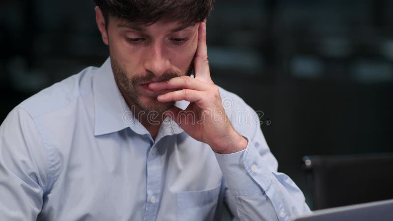Thoughtful Caucasian Man Working in Office stock footage