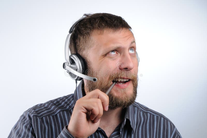 The Thoughtful Customer Service Man Stock Photo Image of male
