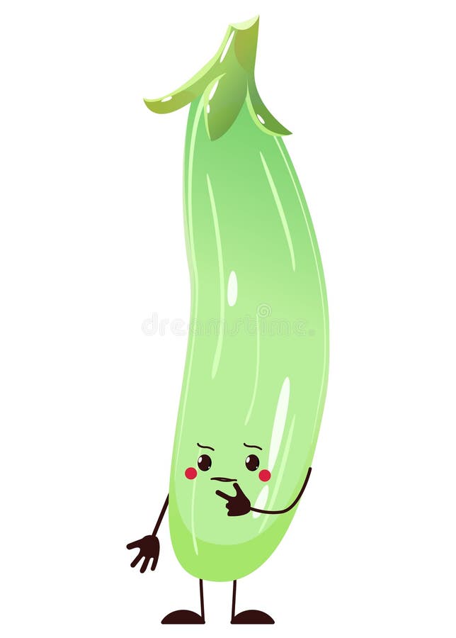 Thoughtful dreamy zucchini, cute veggie character. illustration, vector on white background vector illustration