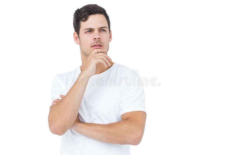 Thoughtful Handsome Man with Hand on Chin Stock Photo - Image of ...
