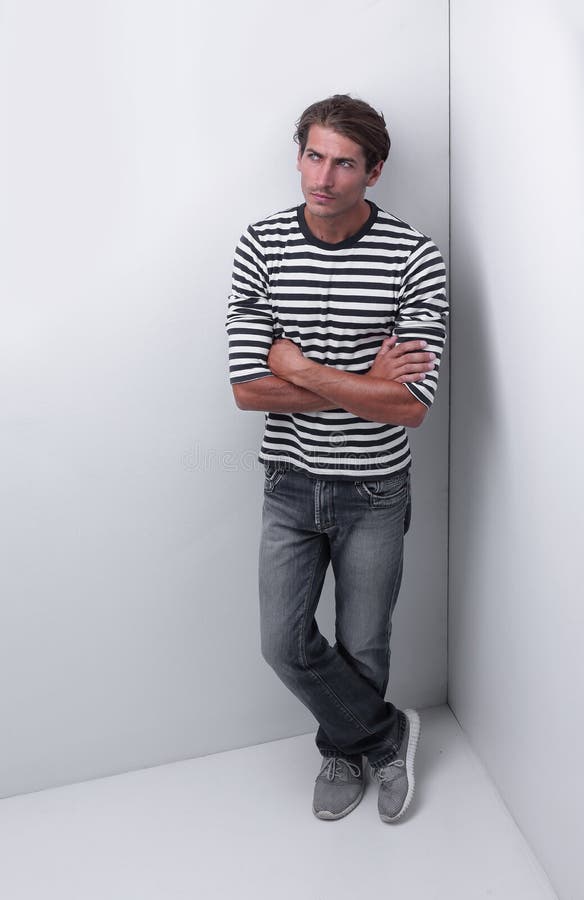 Thoughtful Man Standing in the Corner Stock Photo Image of business