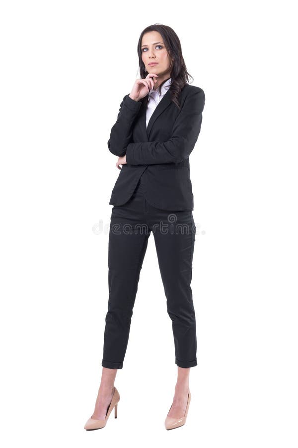 Thoughtful successful business woman looking up having idea. stock photo Thoughtful successful business woman looking up having idea. stock photo
