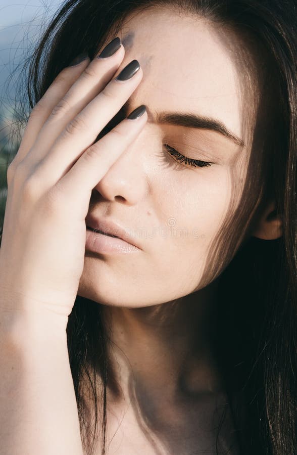 Thoughtful Woman Covering Half Face with Hand Stock Image - Image of ...