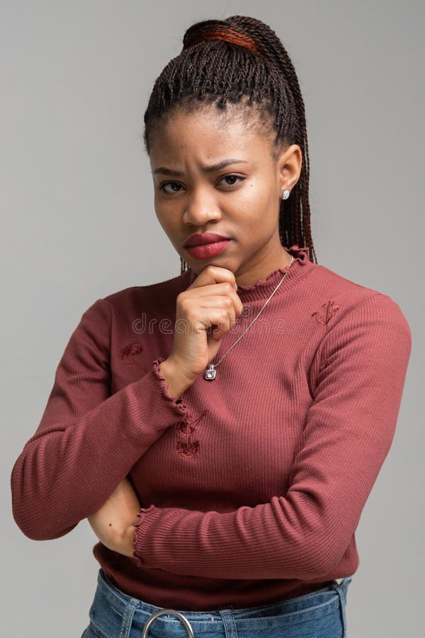 Vertical Portrait of Beautiful Black Woman Standing Holding Chin Isolated on White Background Stock Photo - Image of funny, concept: 137185906 Vertical Portrait of Beautiful Black Woman Standing Holding Chin Isolated on White Background Stock Photo - Image of funny, concept: 137185906