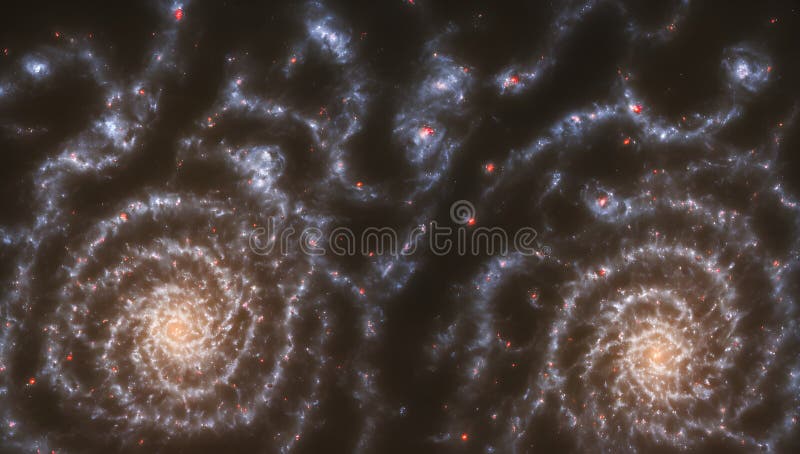A Thoughtfully Introspective Image Of Two Spiral Galaxy Like Objects AI Generative stock illustration