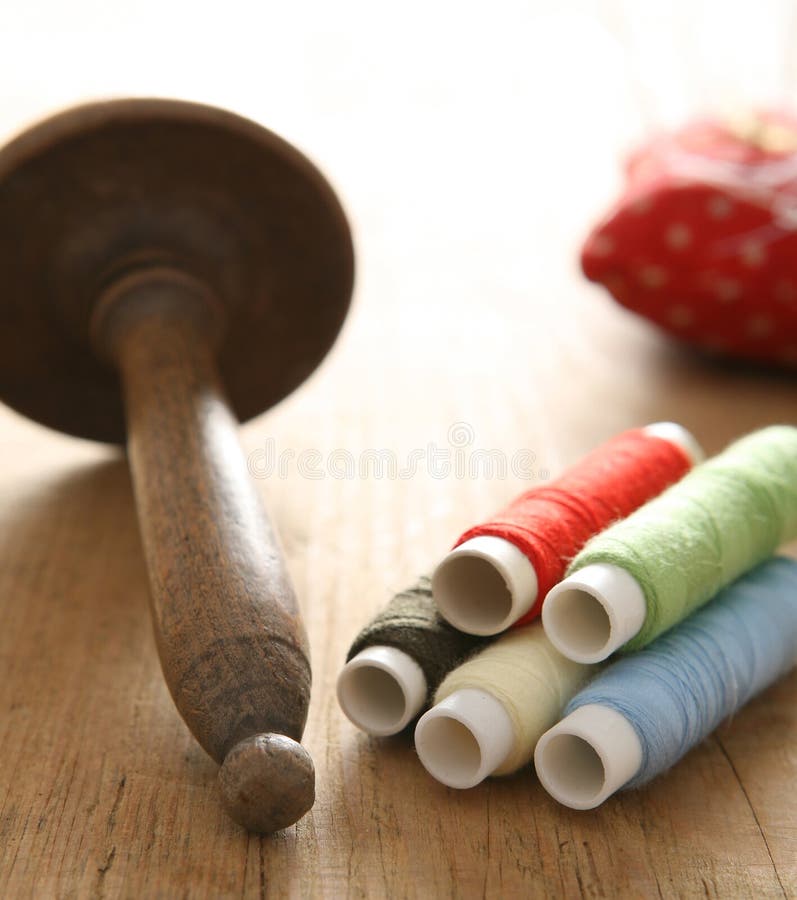 Thread on Bobbins for Sewing Stock Photo Image of wood, craft 9875626