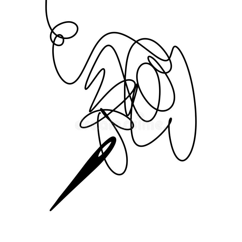 Thread and Needle Sketch Isolated on White Background. Vector Art Stock