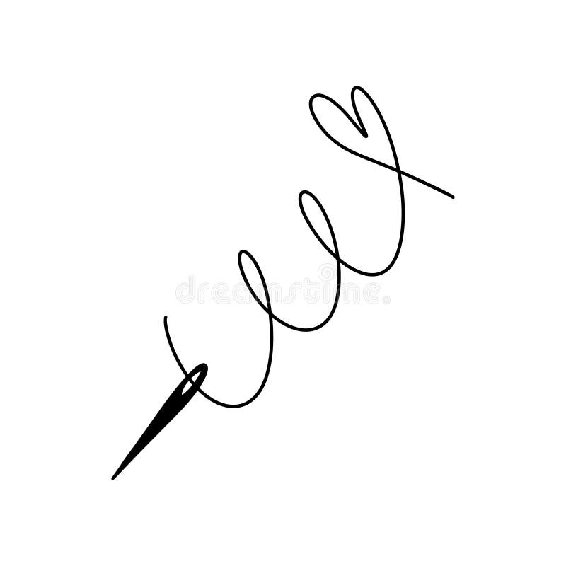 Thread and Needle Sketch Isolated on White Background. Vector Art Stock