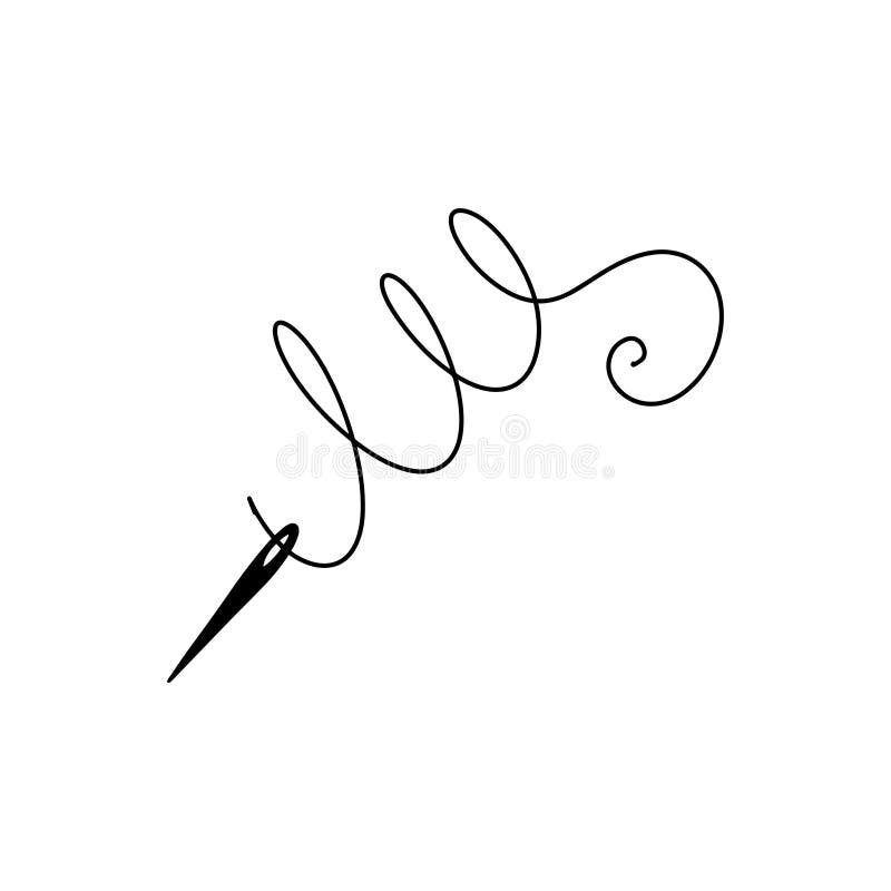 Thread and Needle Sketch Isolated on White Background. Vector Art Stock