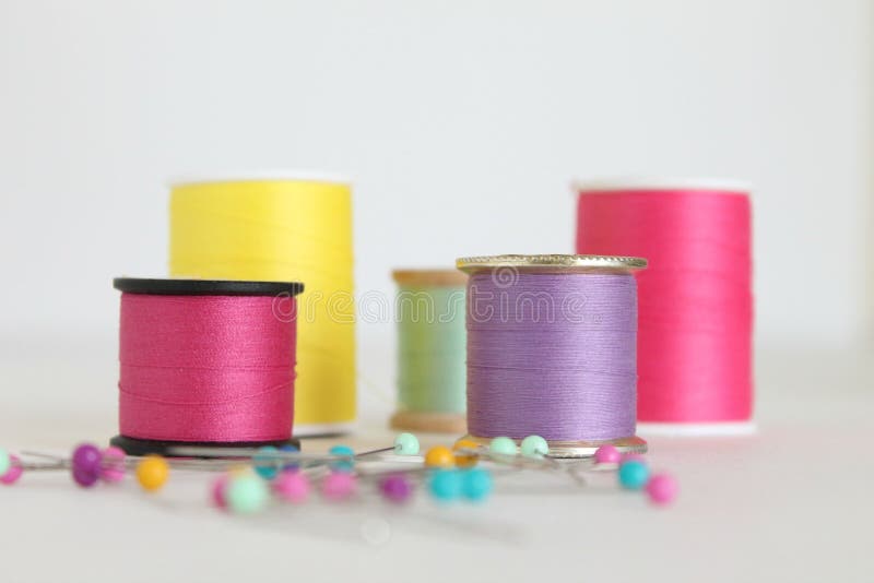Bright Colored Thread and Push Pins for Sewing Stock Photo Image of sewing, threads 58535400