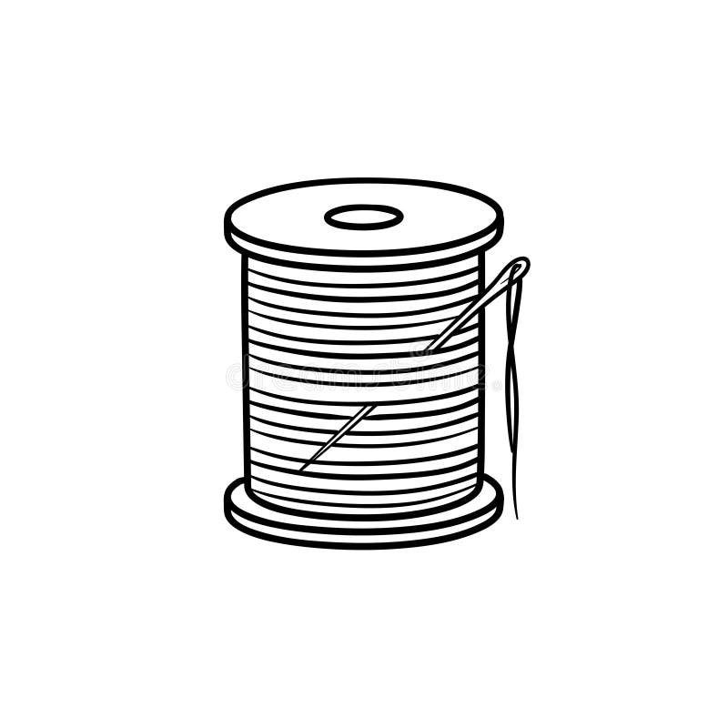 Thread Spool with Needle Hand Drawn Sketch Icon. Stock Vector ...