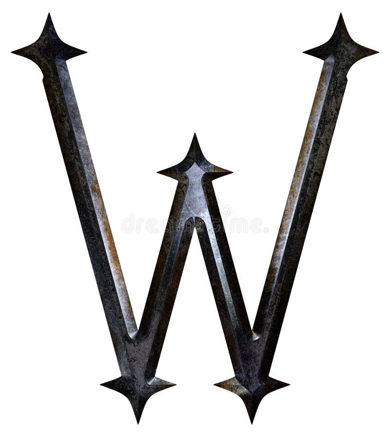 Threadbare and Rusty Ancient Letter.Medieval Metallic Font. Stock