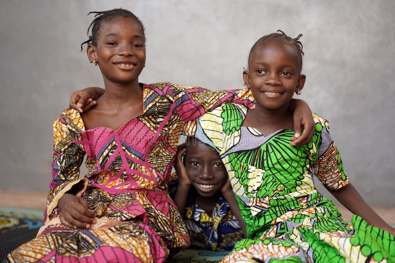 Three Beautiful African Black Children Playing Having Fun Stock Image - african, child: