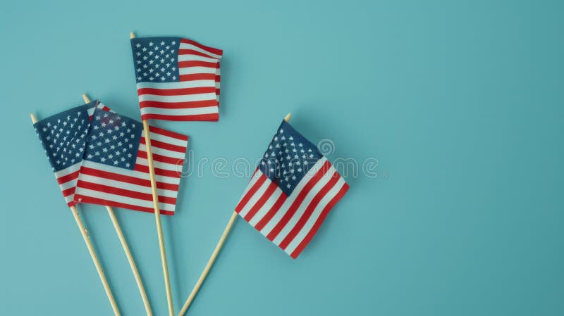 Three American flags on toothpicks, perfect for patriotic designs royalty free stock images