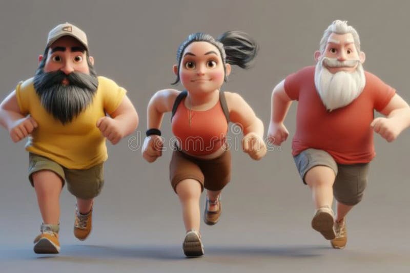 Three Animated Characters Running vector illustration