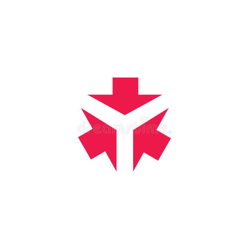 Three arrows logo form letter Y creative tech emblem, 3 cursor direction converge in one point, business card design element vector illustration