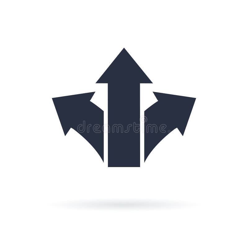 Three arrows symbol pointing in different directions. Choice icon, the way concept. Vector icon vector illustration Three arrows symbol pointing in different directions. Choice icon, the way concept. Vector icon vector illustration