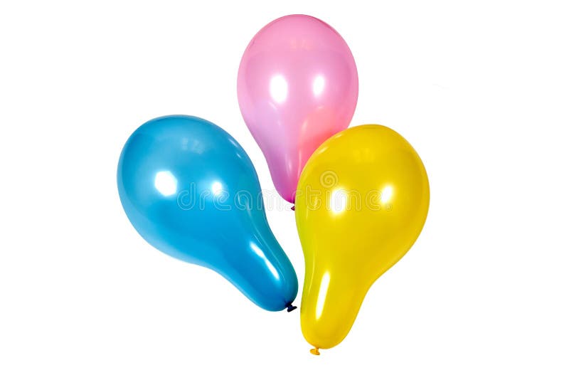 Three colorful ballons in blue, yellow and pink isolated. Three colorful ballons in blue, yellow and pink isolated