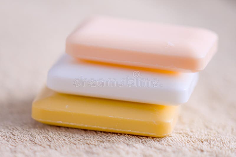 Three Bars of Soap on a Towel Stock Photo Image of brown, pile 118248088