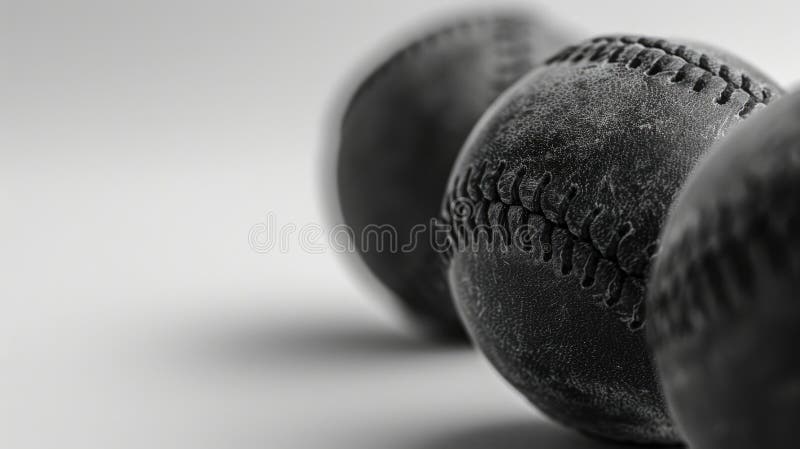 Three baseballs are shown in a close up, with the stitching visible stock photo