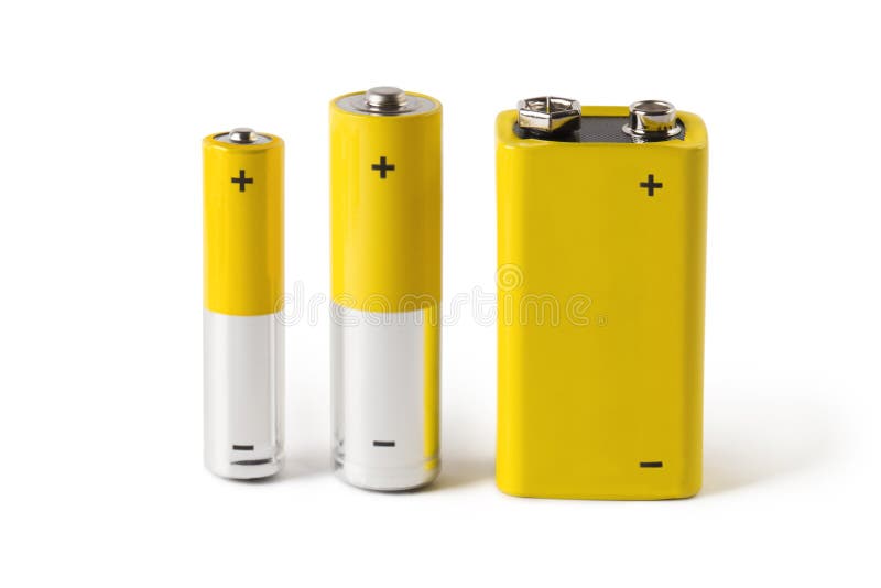 Three batteries, isolated on white background