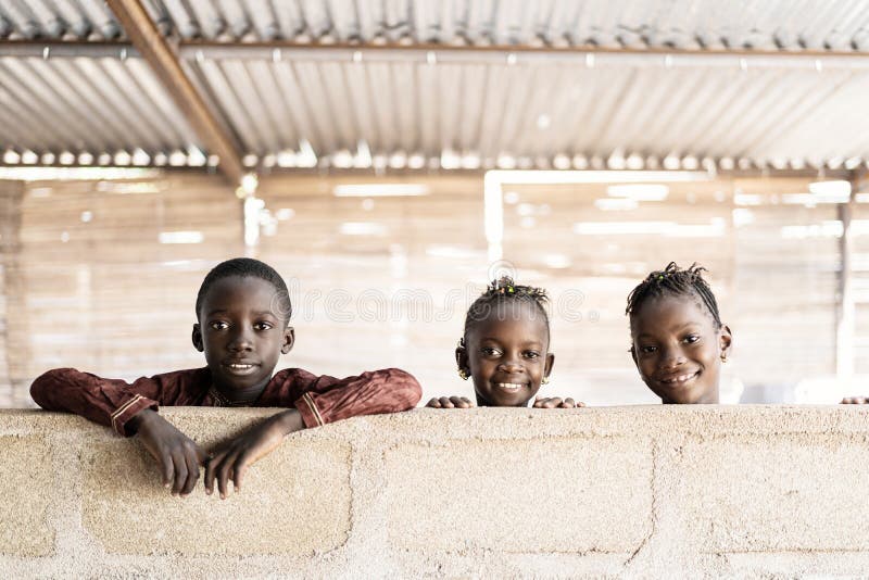 Three Beautiful African Black Children Playing Having Fun Stock Image - african, child: