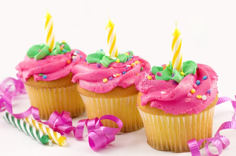 Three Birthday Cupcakes royalty free stock images Three Birthday Cupcakes royalty free stock images