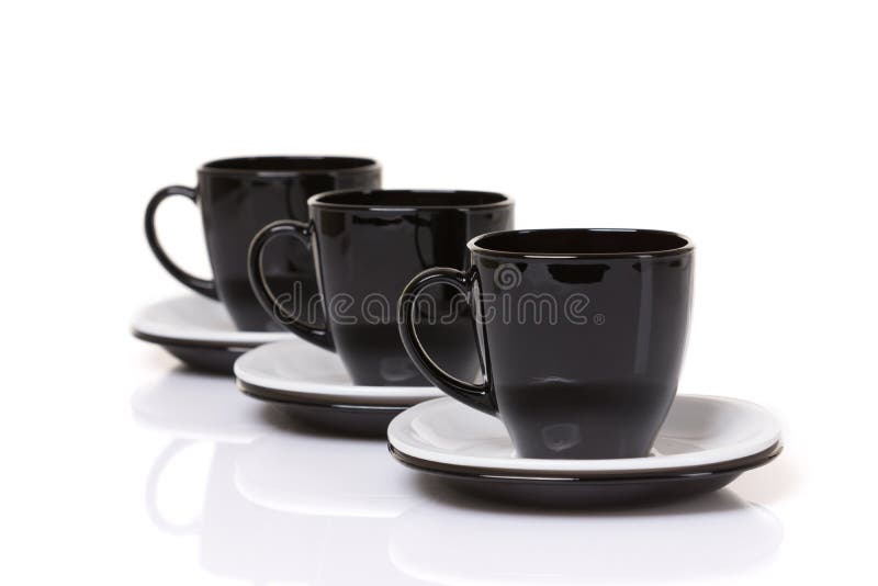 Stack of Three Black Tea Cups Isolated Stock Image Image of crockery