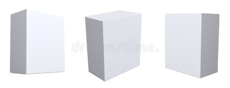 Three blank 3d boxes of blue color