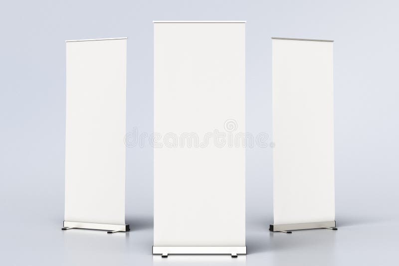 blank roll up banner display stands on white