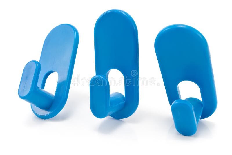 Three Blue Plastic Wall Hook Hangers Stock Image Image of object