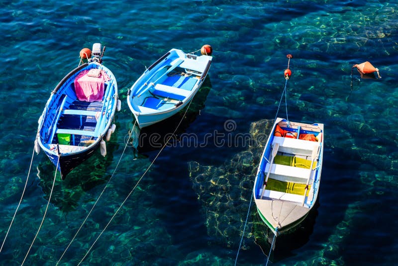 Three Boats Anchored near Riomaggiore